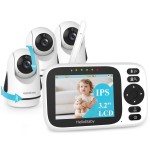 HelloBaby 3.2\'\' Baby Monitor 3 Cameras, Video Audio Baby Monitor No WiFi, Remote Pan-Tilt-Zoom, ECO, Night Vision, 2-Way Talk, 1000ft Range, 8 Lullabies and Temperature, for Parents and Babies