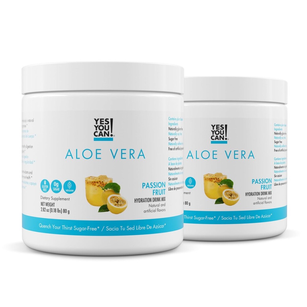 Yes You Can! Organic Aloe Vera Powder Drink Mix - Hydration Booster Infused with Pure Aloe Juice - Delicious Flavors - Made in USA - Antioxidant Rich - Passion Fruit - 40 Servings (Pack of 2)