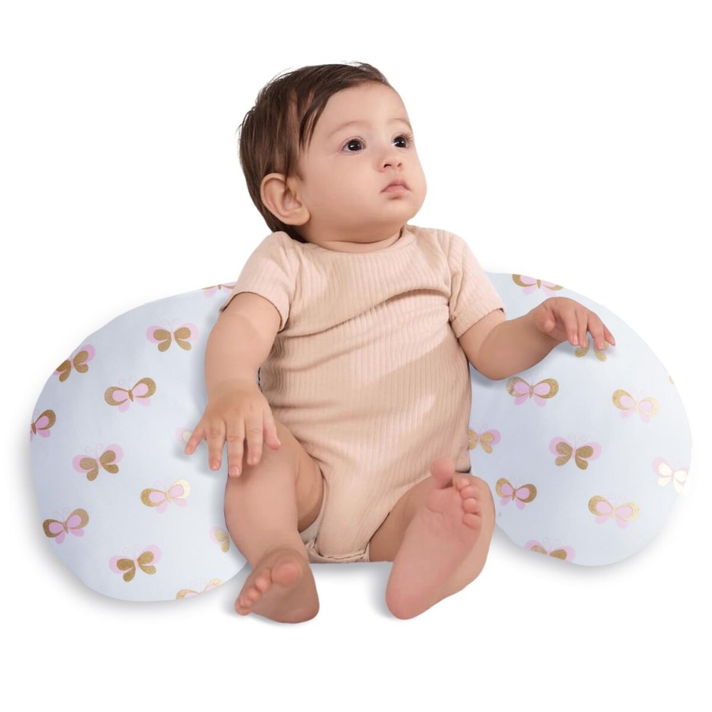 Little Grape Land Nursing Pillow, Upgraded Breast Feeding Pillow for Mom, Breastfeeding & Bottle Feeding for 0-16 Months, Machine Washable Cover with Firm Breathable Filling for Tummy Time, Butterfly