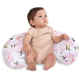 Little Grape Land Nursing Pillow, Upgraded Breast Feeding Pillow for Mom, Breastfeeding Bottle Feeding for 0-16 Months, Machine Washable Cover with Firm Breathable Filling for Tummy Time, Rose Floral