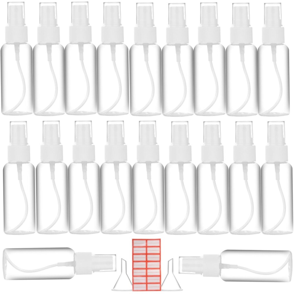 Spray Bottle, 2oz/50ml Small Plastic Fine Mist Spray Bottles, Mini Empty Travel Bottles with Funnels and Labels 20 Pack