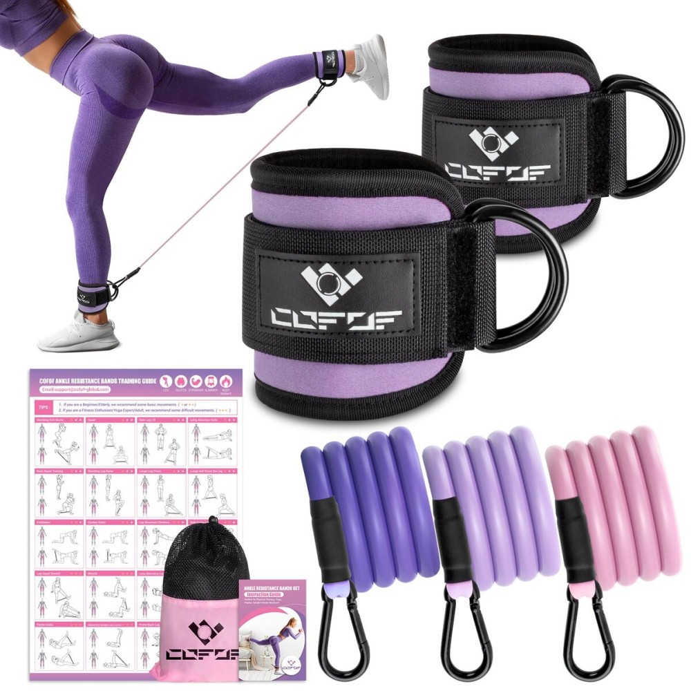 Ankle Resistance Bands with Cuffs, Ankle Bands for Working Out, Kickbacks Hip, Leg Glute Exercise Equipment with Training Poster, Resistance Workout Equipment for Women(Violet)