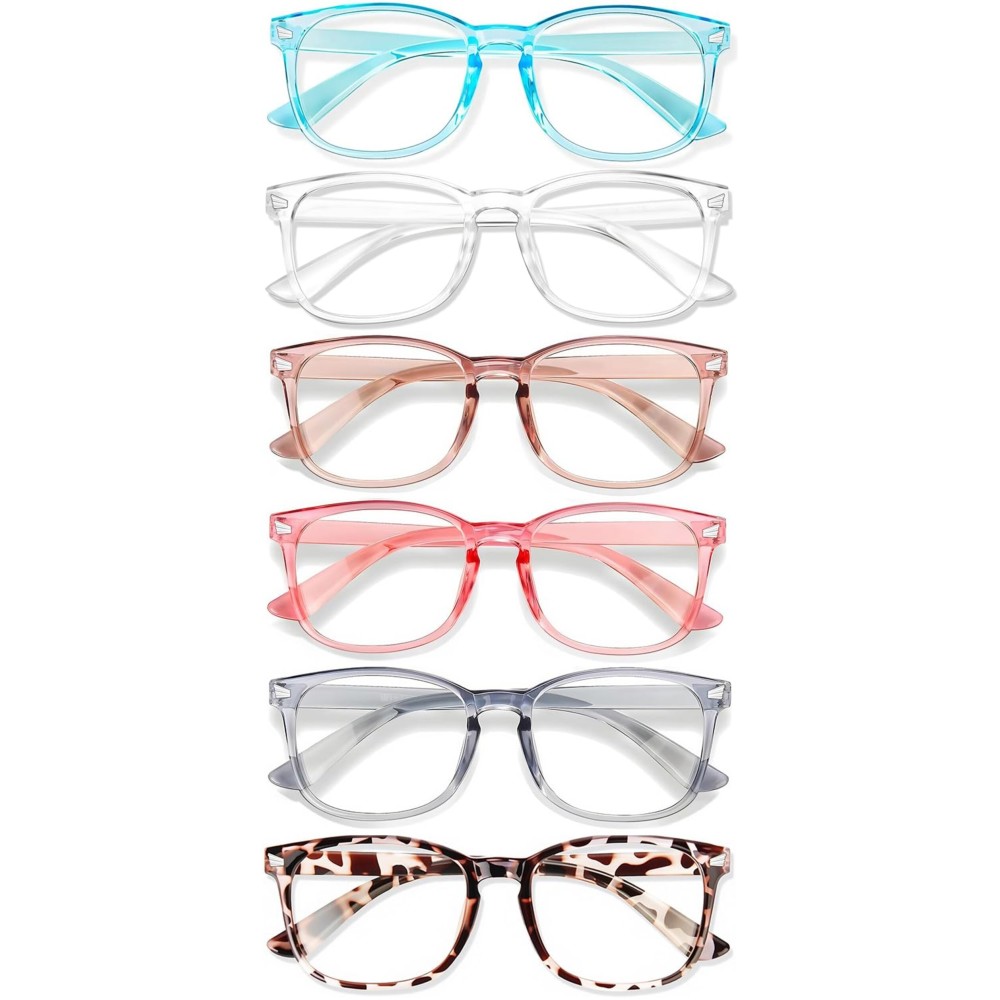 WINTOO Blue Light Glasses for Woman Men | 99% Blue Light Blocking Glasses for Computer Gaming TV Phone Screen Square Frame | Anti Eyestrain & UV Glare Protection - 6 Pair