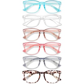 WINTOO Blue Light Glasses for Woman Men | 99% Blue Light Blocking Glasses for Computer Gaming TV Phone Screen Square Frame | Anti Eyestrain & UV Glare Protection - 6 Pair