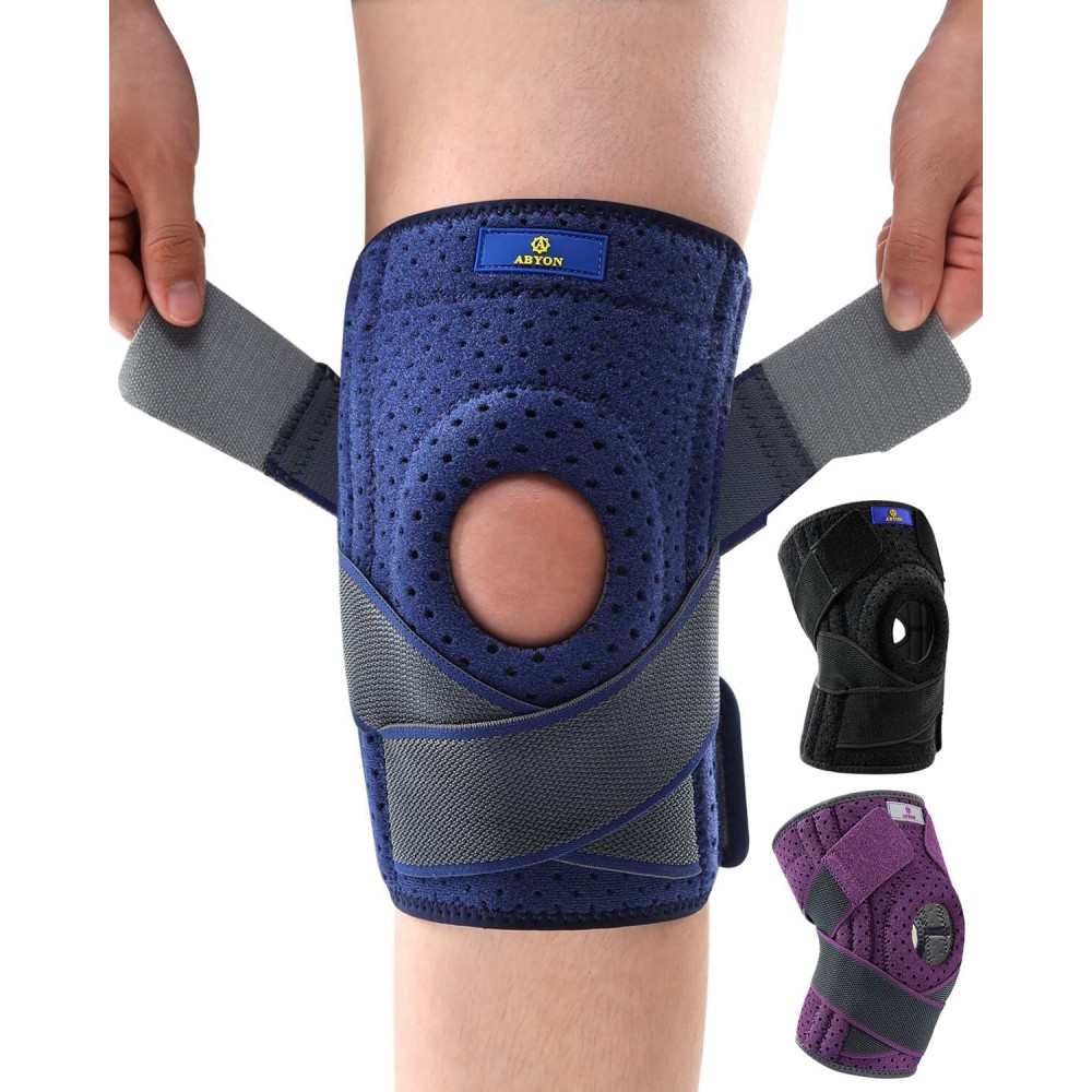 ABYON Knee Support for Men & Women Meniscus Tear, Knee Braces with Dual Side Stabilizers & Crossed Compression Straps for Knee Pain Relief, ACL, Arthritis and Post-Surgery Recovery - Please Check How To Size Video