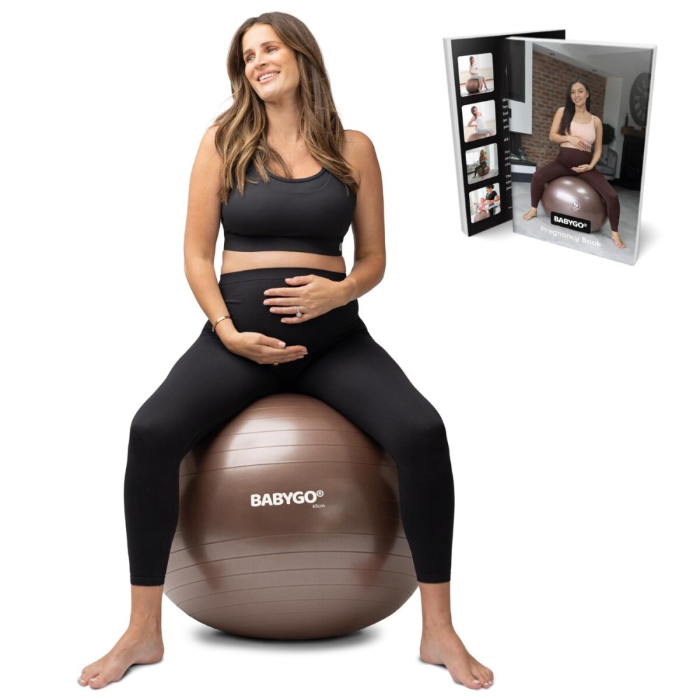 BABYGO Birthing Ball - Pregnancy Yoga Labor & Exercise Ball & Book Set Trimester Targeting, Maternity Physio, Birth & Recovery Plan Included Anti Burst Eco Friendly (Mocha, 65cm)