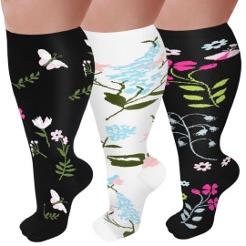 GET-FA 3 Pairs Plus Size Compression Socks for Women and Men Wide Calf 20-30mmhg Extra Large Knee High Support for Circulation