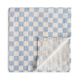 mushie Muslin Baby Swaddle Blanket | 100% Organic Cotton (Blue Check)