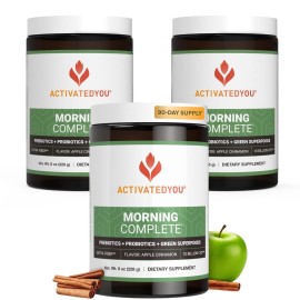 ACTIVATEDYOU Morning Complete Daily Wellness Greens Superfood Drink Mix for Gut Health w/Prebiotics, Probiotics, Antioxidants, Green Superfoods, 10 Billion CFUs (3 Pack, Apple Cinnamon)