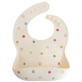 mushie Silicone Baby Bib | Adjustable Fit Waterproof Bibs (Smiley Face)