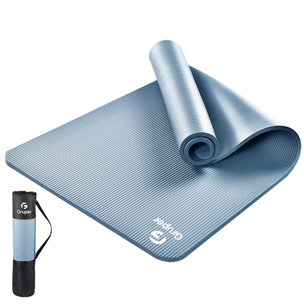 Gruper Thick Yoga Mat Non Slip, Large Size 72 L x 32 W x 0.6 TH, Premium Exercise & Fitness Mat with Carrying Strap and Bag, Workout Mats for Home (Grey Blue, 15MM)