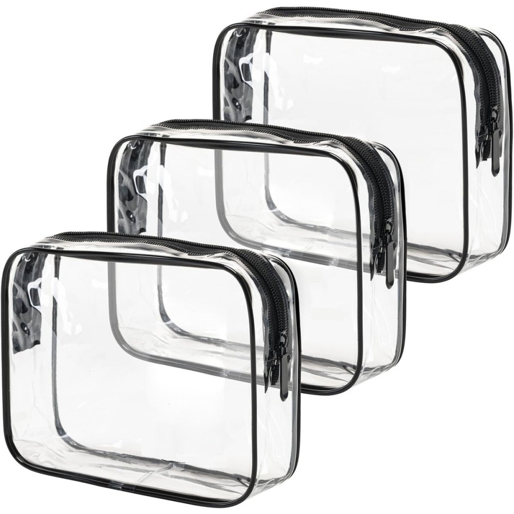 MODENGKONGJIAN TSA Approved Toiletry Bag, 3 Pcs Clear Toiletries Bags Quart Size Travel Makeup Cosmetic Bag for Women Men, Carry on Airport Airline Compliant Bag (Clear Black)