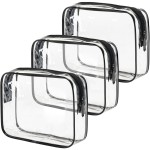 MODENGKONGJIAN TSA Approved Toiletry Bag, 3 Pcs Clear Toiletries Bags Quart Size Travel Makeup Cosmetic Bag for Women Men, Carry on Airport Airline Compliant Bag (Clear Black)