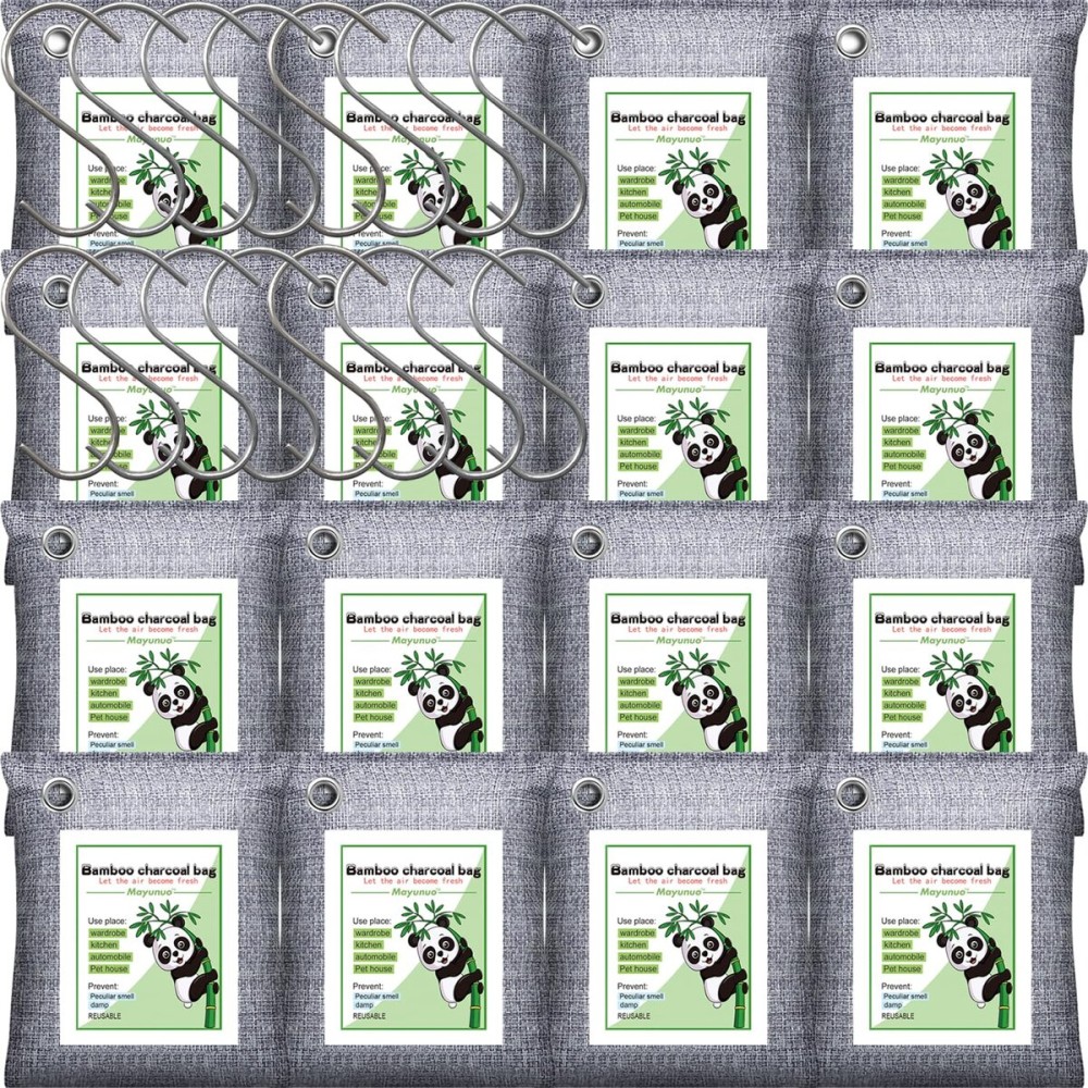 Mayunuo Activated Charcoal Odor Absorber for Strong Odor, Basement, Cars, Closets, Shoes, Smoke. 16 Pack Bamboo Charcoal Air Purifying Bags Deodorizer Odor Eliminator for Home