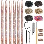 Hair Tinsel, Hair Tinsel Kit for Girls 1800 Strands Fairy Tinsel Hair Extensions Holographic Hair Tinsel Heat Resistant Colored Hair Glitter Christmas Party Festival (N/Gold-silver-pink)