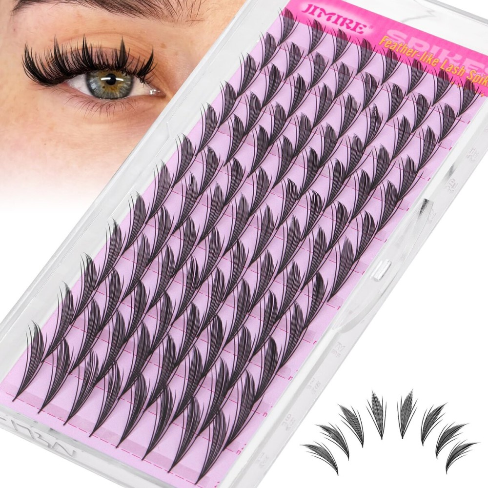 JIMIRE Spiky Lash Clusters Premade Individual Lashes Feather-Like Wispy Cluster Eyelash Extensions 11-21MM D Curly Eyelash Clusters 96Pcs DIY Anime Lash Extensions Thinner Lash Band