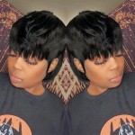 QiaQiaRing Mullet Human Hair Wigs for Black Women Mullet Short Layered Pixie Cut Bob Wigs With Bangs 8inch Natural Black Color Chic Elegent Glueless Brazilian Virgin Straight Human Hair