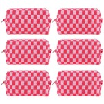 ZLFSRQ 6Pcs Checkered Pencil Case Cute Pencil Pouch for Teens Checkered Makeup Bag Pink Medium Travel Cosmetic Bag Makeup Pouch for Purse Aesthetic Trendy Zipper Toiletry Bags Organizer