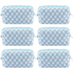 ZLFSRQ 6Pcs Checkered Pencil Case Cute Pencil Pouch for Teens Checkered Makeup Bag Blue Medium Travel Cosmetic Bag Makeup Pouch for Purse Aesthetic Trendy Zipper Toiletry Bags Organizer