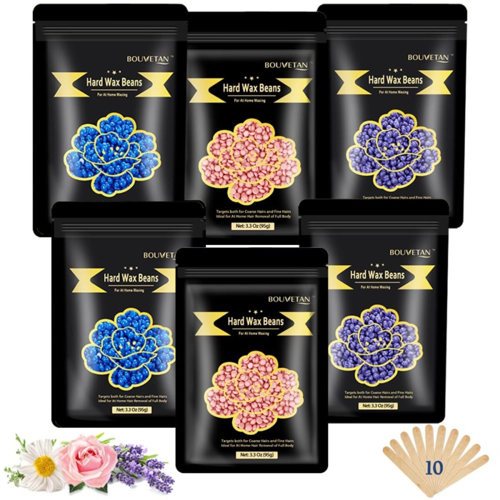 Wax Beads for Hair Removal - 6 Packs, 21oz Total - Smooth & Long-Lasting Hair Removal Hard Wax Beans for All Skin Types
