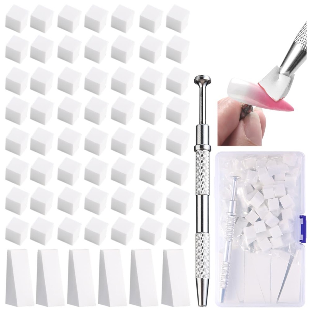 Fcozpjk 100Pcs Soft Nail Sponges for Ombre, Gradient Effect White Nail Art Sponges With Grabbing Pen 6Pcs Wedge Sponges Aura Nails Ombre Nail Brush Professional Accessories Manicure Salon Supplies