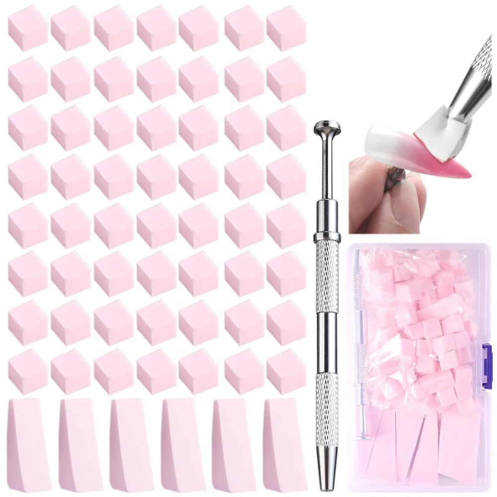 Fcozpjk 100Pcs Soft Nail Sponges for Ombre, Gradient Effect Pink Nail Art Sponges With Grabbing Pen 6Pcs Wedge Sponges Aura Nails Ombre Nail Brush Professional Accessories Manicure Salon Supplies
