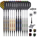 Turnart Darts Plastic Tip - Professional Soft Tip Darts Set for Electronic Dartboard 12 Pcs 18 Grams with 50 Extra Tips 24 Flights 2 Flight Protctors and Tool Kit Gift Darts (Tungsten)