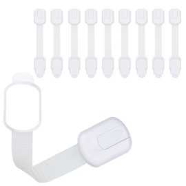 CUTESAFETY - Child Safety Cabinet Locks (10 Pack) - Adjustable Baby Proofing Strap Latches with Strong 3M Adhesive - No Drill Childproof Locks for Drawers, Cabinets, Fridge, Door, Closet, White