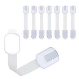 CUTESAFETY - Child Safety Cabinet Locks (8 Pack) - Adjustable Baby Proofing Strap Latches with Strong 3M Adhesive - No Drill Childproof Locks for Drawers, Cabinets, Fridge, Door, Closet, Grey