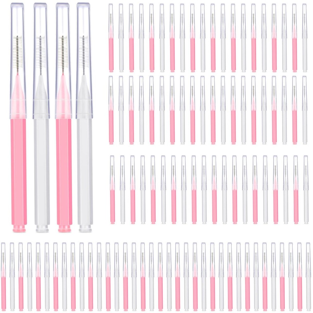 Patelai 100 Pieces Braces Brush for Cleaner Interdental Brush Toothpick Dental Tooth Flossing Head Oral Dental Hygiene Flosser Toothpick Cleaners Tooth Tool(White, Light Pink,Multiple Sizes)