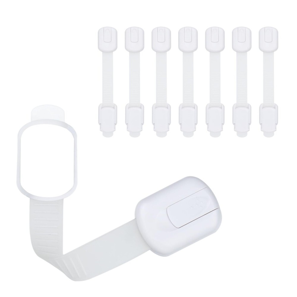 CUTESAFETY - Child Safety Cabinet Locks (8 Pack) - Adjustable Baby Proofing Strap Latches with Strong 3M Adhesive - No Drill Childproof Locks for Drawers, Cabinets, Fridge, Door, Closet, White