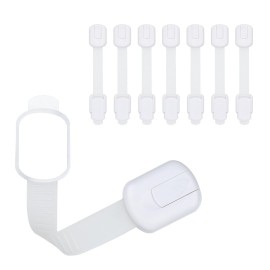 CUTESAFETY - Child Safety Cabinet Locks (8 Pack) - Adjustable Baby Proofing Strap Latches with Strong 3M Adhesive - No Drill Childproof Locks for Drawers, Cabinets, Fridge, Door, Closet, White