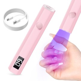 mlogiroa UV Nail Light Handheld UV Light for Nails 3W Portable Led Lamp with 2 Timer Settings 20/60s for Gel Polish Home DIY Salon Women(Pink)