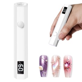 mlogiroa Mini UV Light for Nails Handheld Flash Cure Light 3w Portable Led Lamp with 2 Timer Settings 20/60s for Home DIY Salon Women Gel Polish (White)