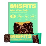 Misfits Vegan Protein Bars - Mint Chocolate Chip | Nutrition Bars - 15g Protein, 1g Sugar, Plant-based, Low Carb, Non-GMO, Gluten Free Snacks | Pack of 12