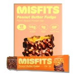 Misfits Vegan Protein Bars - Peanut Butter Fudge | Nutrition Bars - 14g Protein, 1g Sugar, Plant-based, Low Carb, Non-GMO, Gluten Free Snacks | Pack of 12