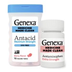 Genexa Adult Clean Acetaminophen & Antacid Combo | Headache & Heartburn Relief Bundle | Dye Free, 0% Artificial Additives | Vegan & Non-GMO | Medicine Made Clean | Ages 12+ (2 Pack)