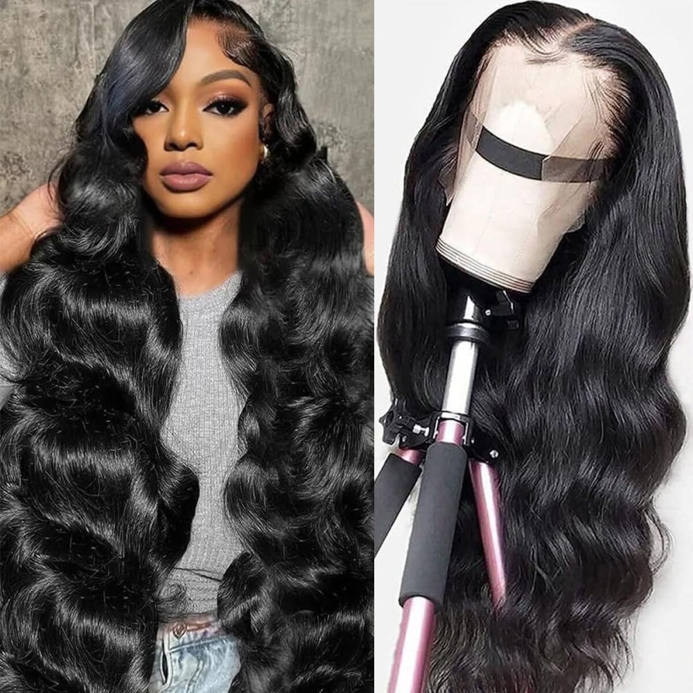 Douyin Body Wave Lace Front Wigs Human Hair Pre Plucked 28 Inch 180% Density 13x4 HD Lace Front Wigs For Women Glueless Transparent Human Hair Wig Natural Black Color