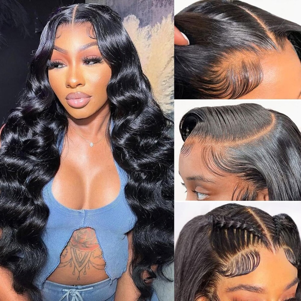 Douyin Body Wave Lace Front Wigs Human Hair Pre Plucked 22 Inch 180% Density 13x4 HD Lace Front Wigs For Women Glueless Transparent Human Hair Wig Natural Black Color