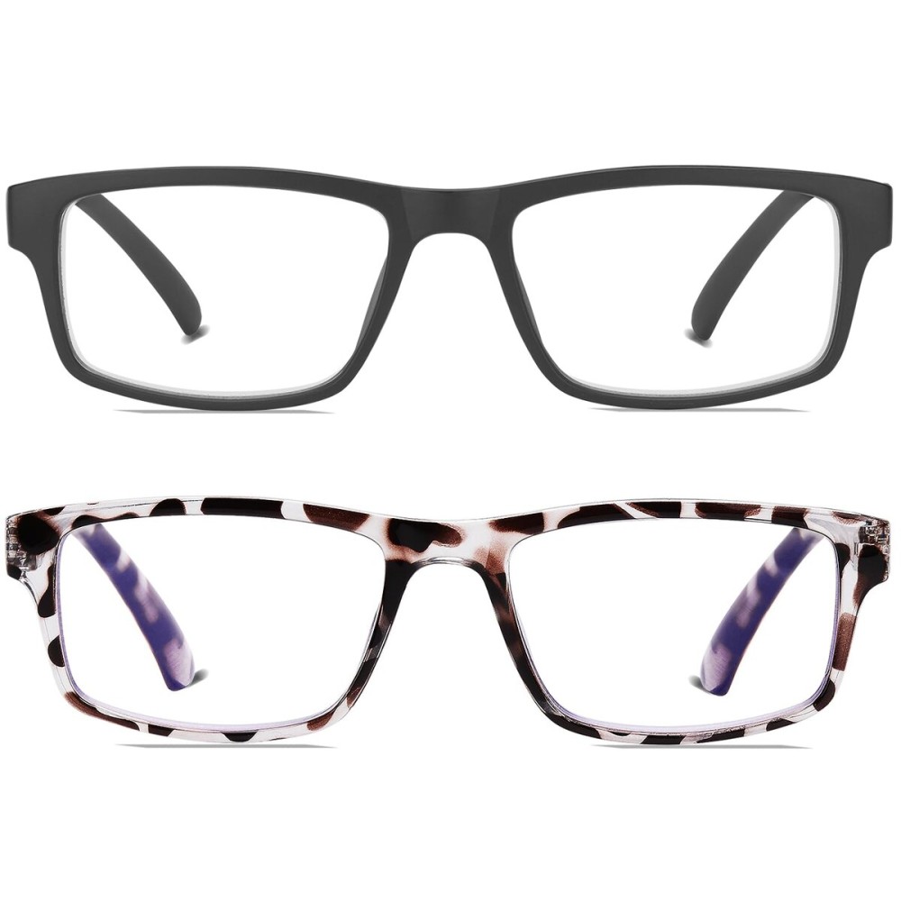 Kitchasy 2 Pack Reading Glasses,Upgraded TR Blue Light Blocking Reading Glasses,Filter UV Ray/Glare Computer Readers, Stylish Lightweight Spring Hinges Eyeglasses for Women Men(Black/Leopard,1.0)