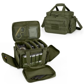 DSLEAF Tactical Gun Range Bag for 4 Handguns, Pistol Shooting Range Bag with 6X Magazine Slots and Extra Pockets for Ammo and Essentials, Green