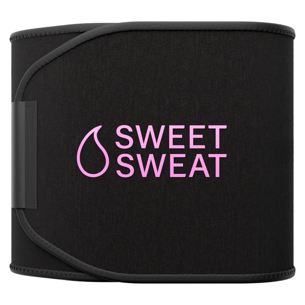 Sports Research Sweet Sweat Waist Trimmer Extra-Coverage (XC) - Premium Sweat Enhancing Fitness Band with More Belly Coverage - Adjustable Fit  Latex-Free Neoprene  More Coverage - Pink Logo (Med)