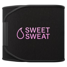 Sports Research Sweet Sweat Waist Trimmer Extra-Coverage (XC) - Premium Sweat Enhancing Fitness Band with More Belly Coverage - Adjustable Fit  Latex-Free Neoprene  More Coverage - Pink Logo (Med)