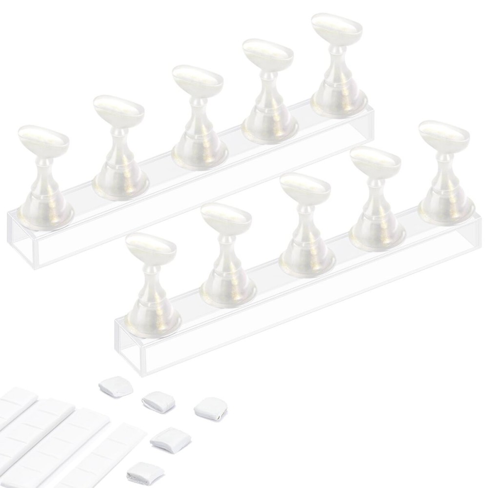Etercycle Acrylic Nail Display Stand DIY Nail Crystal Holder Magnetic Practice Stands with Reusable Adhesive Putty Clay for False Nail Tip Manicure Tool(White with gold)