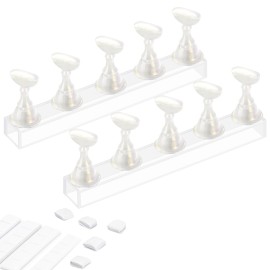 Etercycle Acrylic Nail Display Stand DIY Nail Crystal Holder Magnetic Practice Stands with Reusable Adhesive Putty Clay for False Nail Tip Manicure Tool(White with gold)