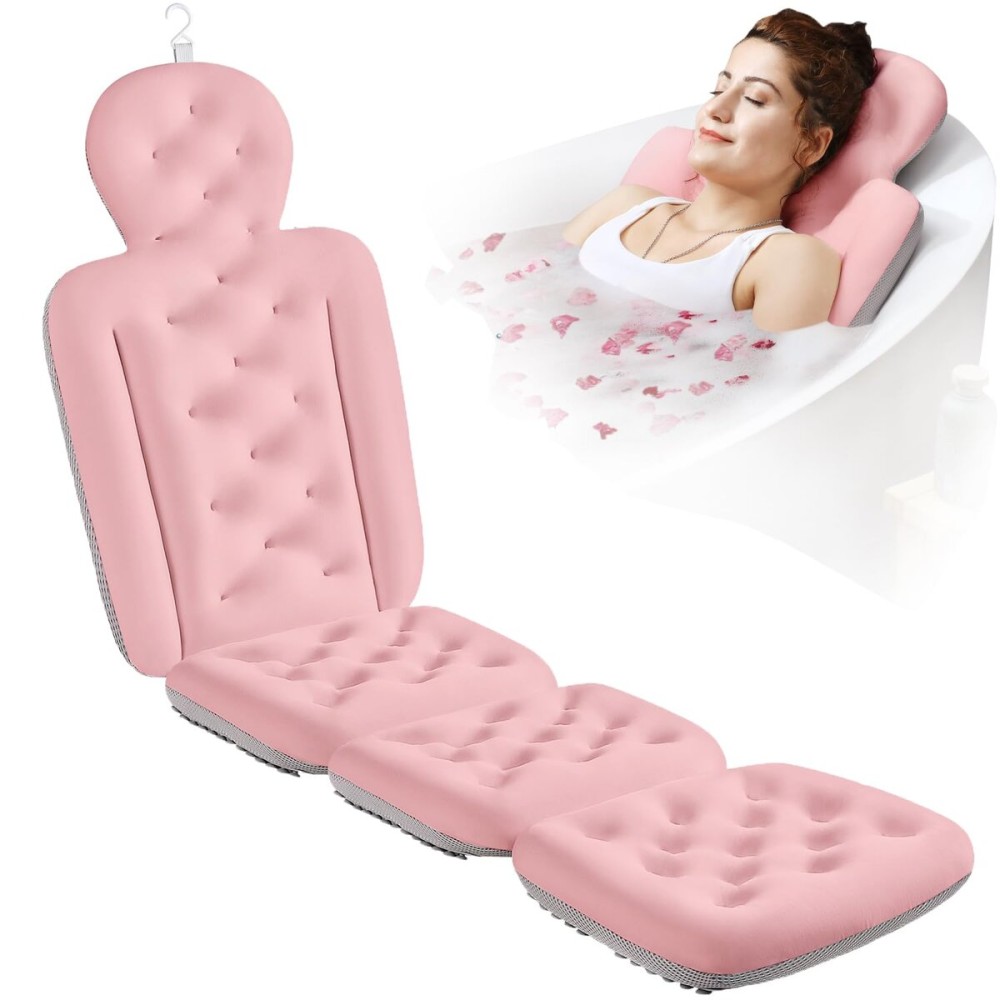 Full Body Bath Pillow for Bathtub, Thick Bathtub Cushion with Laundry Bag, Luxury Tub Pillow for Bath for Headrest Neck and Back Support Pink 60 x 16