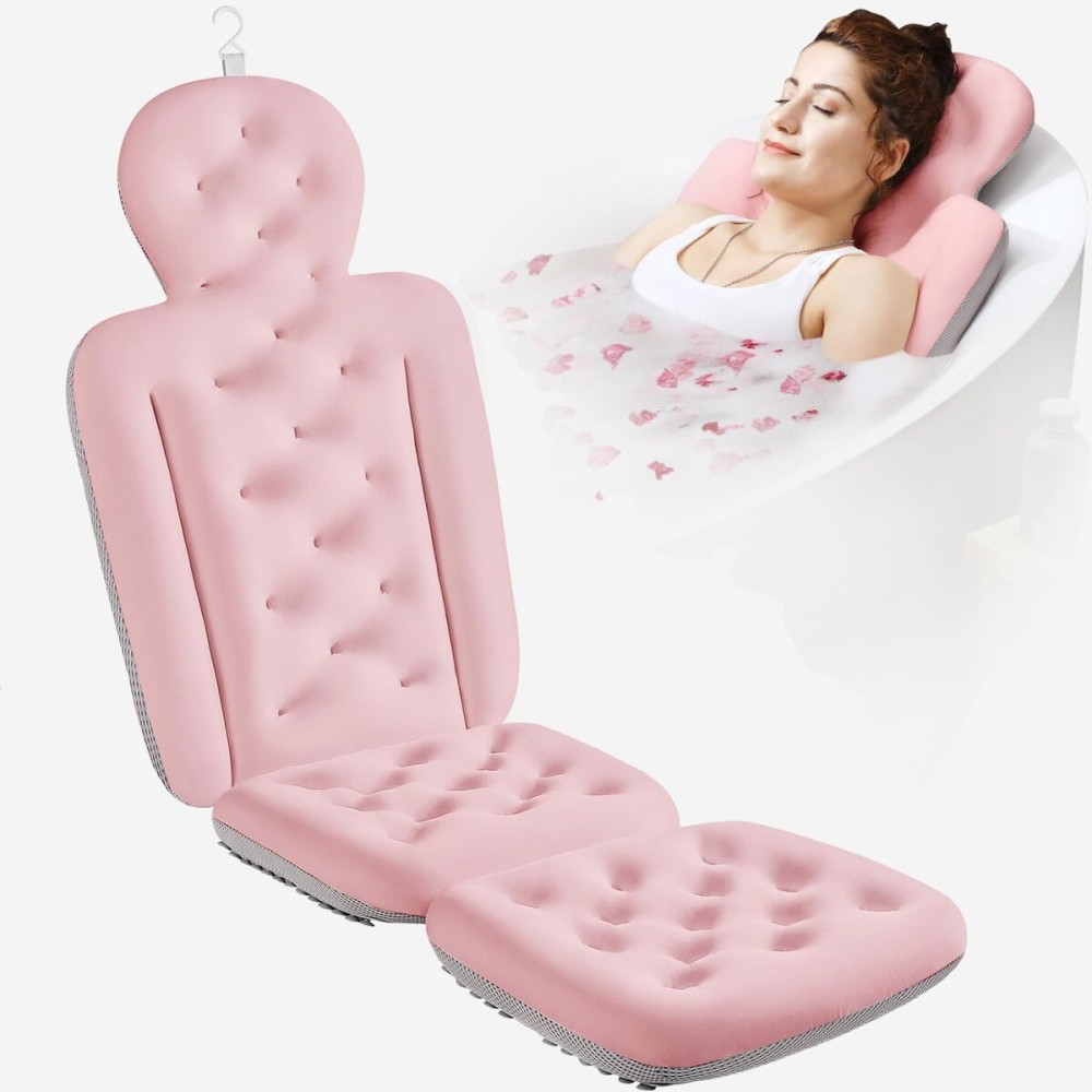 Full Body Bath Pillow for Bathtub, Thick Bathtub Cushion with Laundry Bag, Luxury Tub Pillow for Bath for Headrest Neck and Back Support Pink 51 x 16