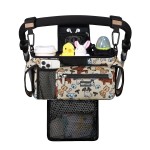 TOPDesign Universal Baby Stroller Organizer, Stroller Caddy with Detachable Mesh Bag & Heightened Insulated Cup Holders & Non-Slip Secure Hooks Accessories, Fits Most Strollers (Dogs)