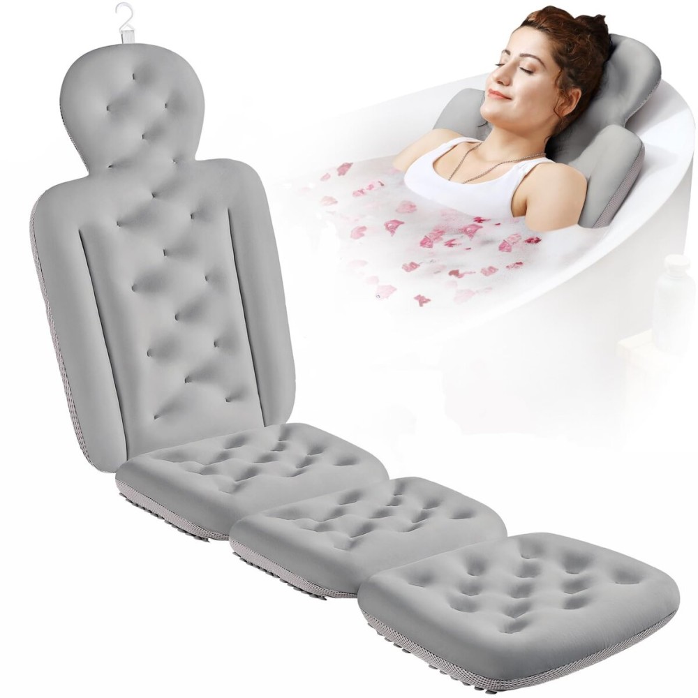 Full Body Bath Pillow for Bathtub, Thick Bathtub Cushion with Laundry Bag, Luxury Tub Pillow for Bath for Headrest Neck and Back Support Gray 60 x 16