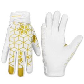 HANDLANDY Youth Football Gloves, Kids Sticky Receiver Gloves,Super Grip Football Glove Best Gift for Boys,Girls (Cream White and Gold, Small-Youth)